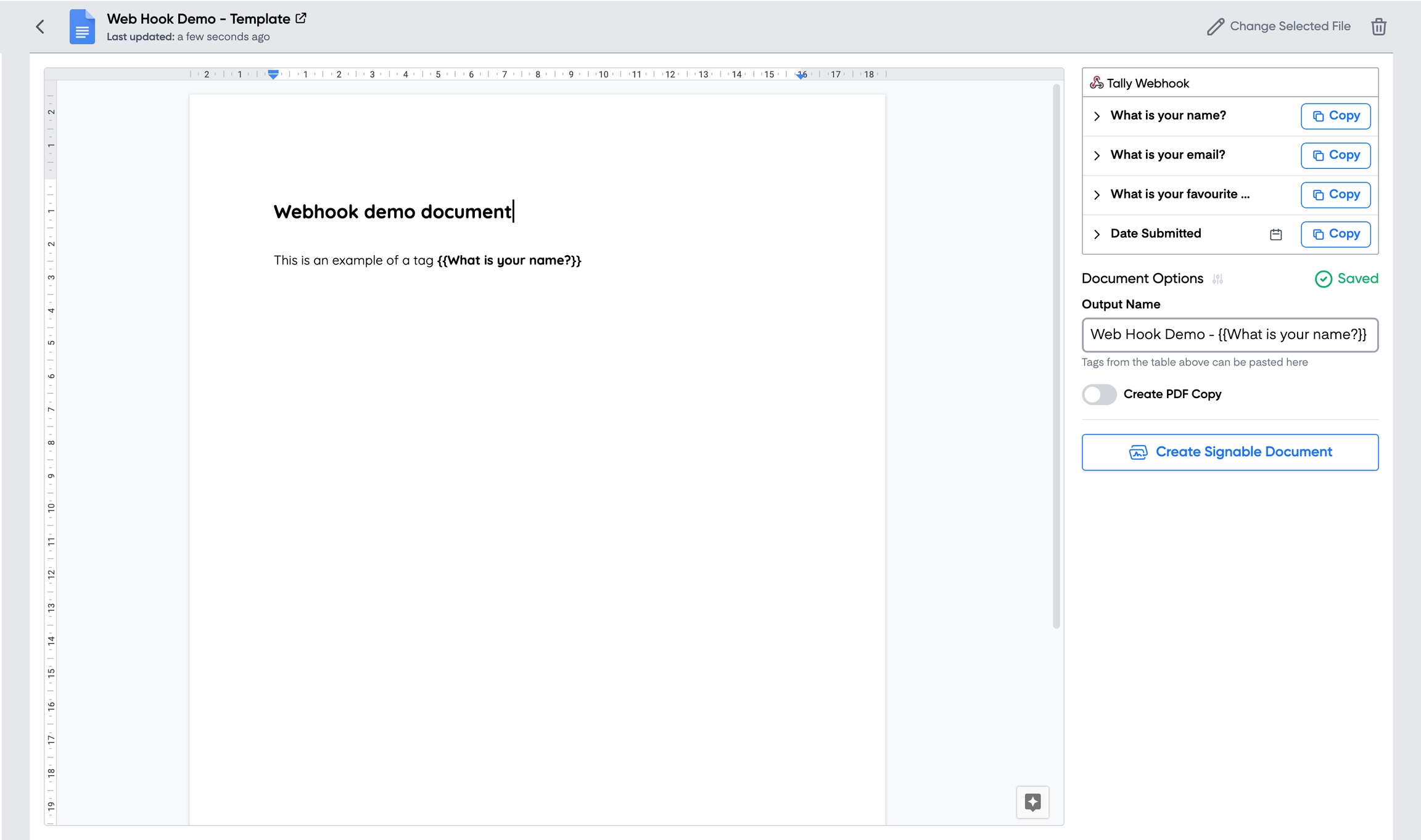 Customise a document with a webhook