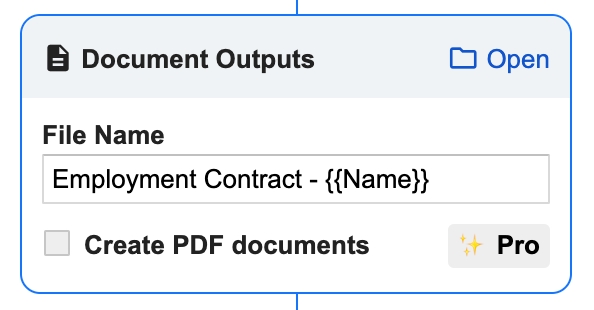 Portant Data Merge's Document Outputs box