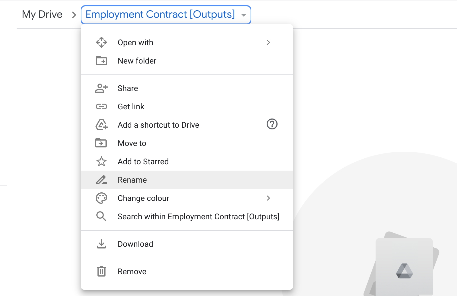 Google Drive - How to edit a folder name
